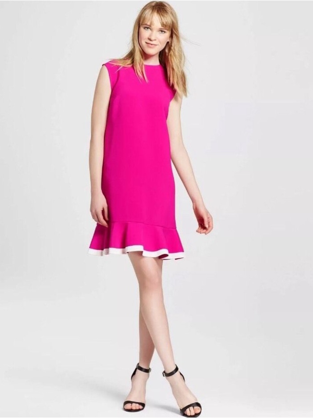 Victoria Beckham for Target Hot Pink Ruffled Hem Shift Dress - Size Small